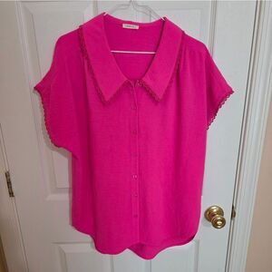 Pink Dolman Sleeve Button Down Blouse NWOTS Size Lg